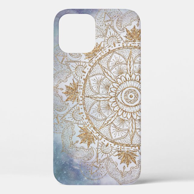 Elegantes Gold Eye Sun Moon Mandala Design Case-Mate iPhone Hülle (Rückseite)