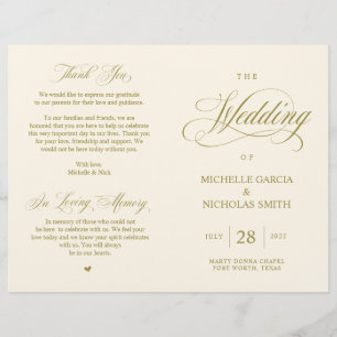 Elegantes Gold, faltbares Hochzeitsprogramm