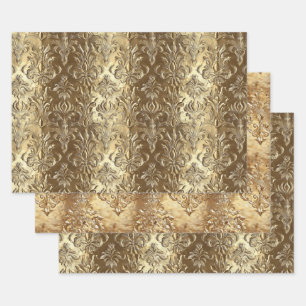 Elegantes Gold-Faux-Brokat-Geschenk Geschenkpapier Set