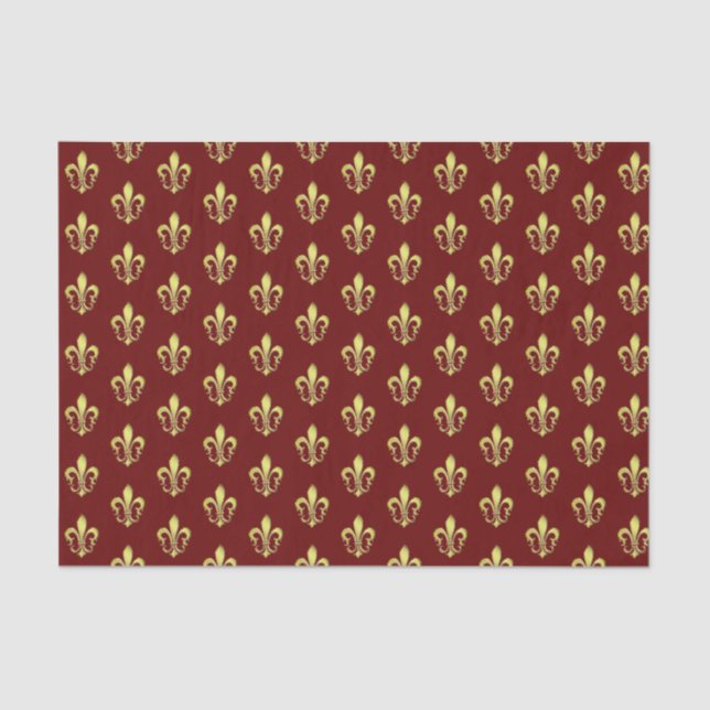 Elegantes Gold Fleurs de lys Dark Red Tissue Paper Seidenpapier (Vorderseite)