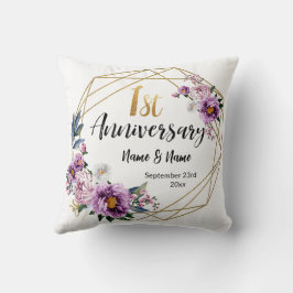 Elegantes Gold Floral 1. Hochzeitsjubiläum Kissen