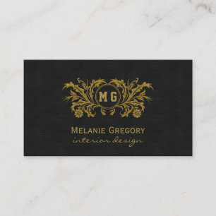 Elegantes Gold Floral Black Custom Monogram Visitenkarte