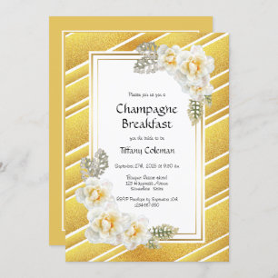 Elegantes Gold Floral Bridal Champagne Frühstück Einladung