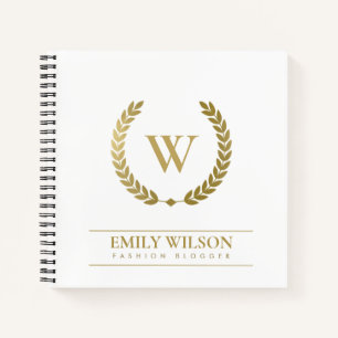 ELEGANTES GOLD FLORAL LAUREL WREATH ERSTE MONOGRAM NOTIZBUCH