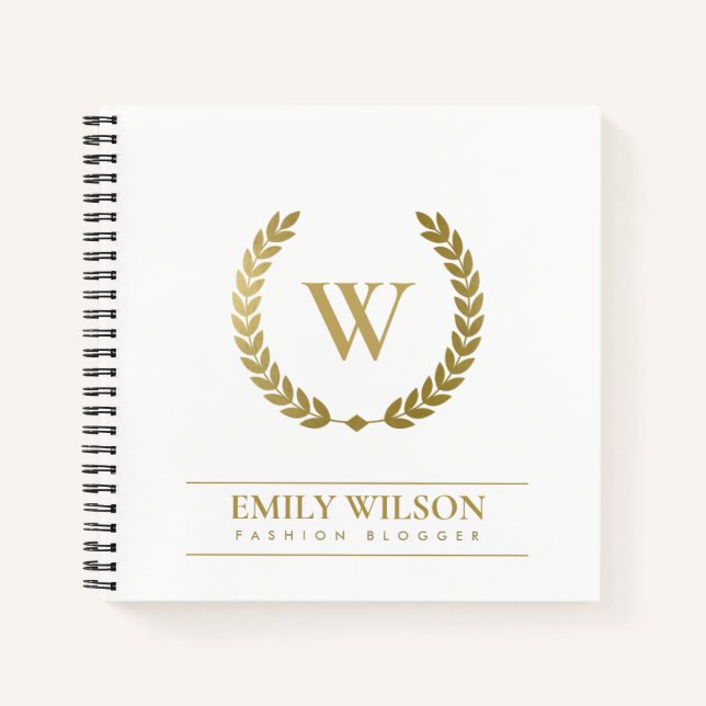 ELEGANTES GOLD FLORAL LAUREL WREATH ERSTE MONOGRAM NOTIZBUCH (Vorderseite)
