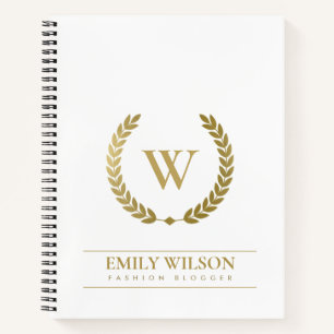 ELEGANTES GOLD FLORAL LAUREL WREATH ERSTE MONOGRAM NOTIZBUCH