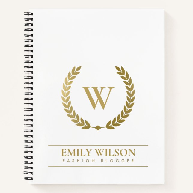 ELEGANTES GOLD FLORAL LAUREL WREATH ERSTE MONOGRAM NOTIZBUCH (Vorderseite)