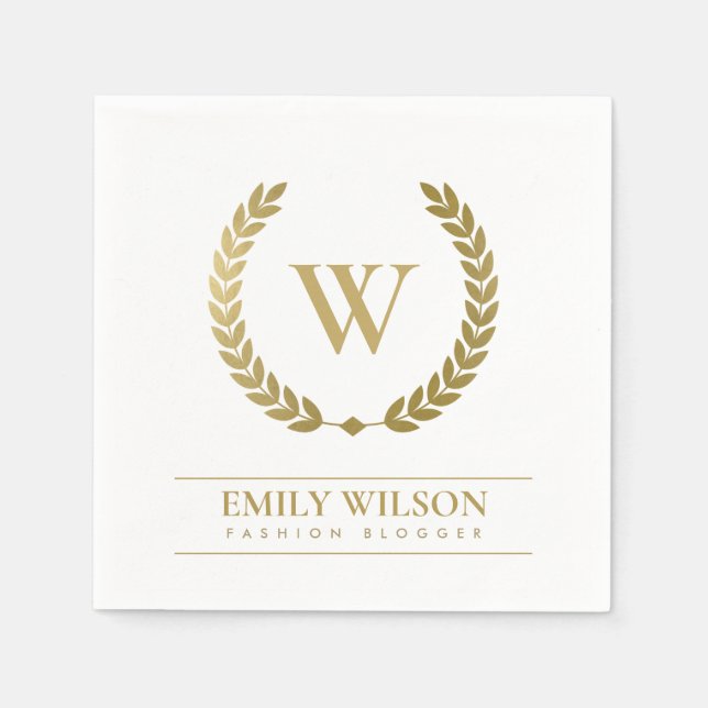 ELEGANTES GOLD FLORAL LAUREL WREATH ERSTE MONOGRAM SERVIETTE (Vorderseite)