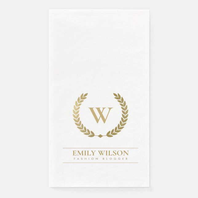 ELEGANTES GOLD FLORAL LAUREL WREATH ERSTE MONOGRAM SERVIETTE (Vorderseite)