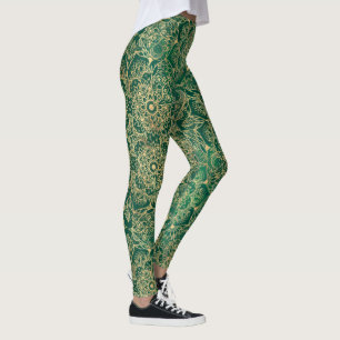 Elegantes Gold Floral Mandala Green Design Leggings