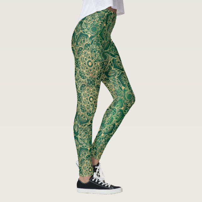 Elegantes Gold Floral Mandala Green Design Leggings (Rechts)