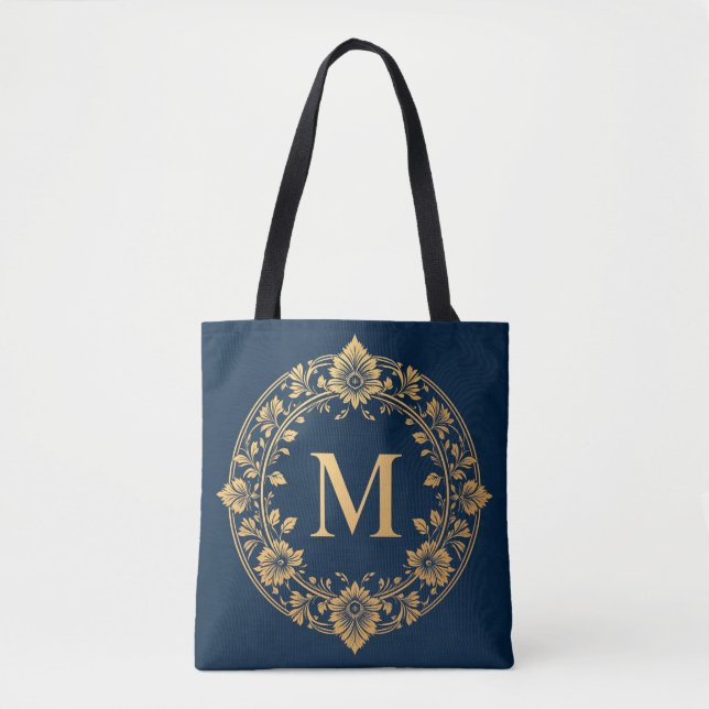 Elegantes Gold Floral Monogram Design (Vorderseite)