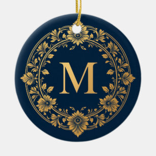 Elegantes Gold Floral Monogram Design Keramik Ornament