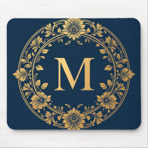 Elegantes Gold Floral Monogram Design Mousepad