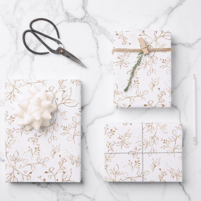 Elegantes Gold Floral Muster Geschenkpapier Set (Vorderseite)