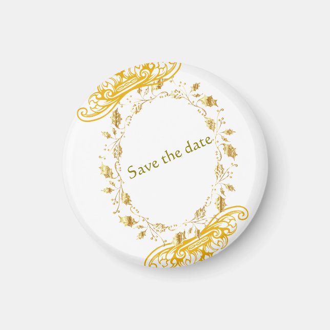Elegantes Gold Floral "Save the Date" Magnet (Vorne)