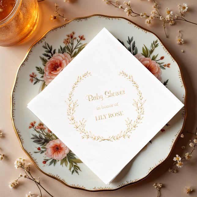 Elegantes Gold Floral Wreat Baby Shower Party Ange Servietten Mit Folie (Von Creator hochgeladen)