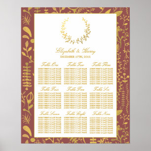 Elegantes Gold Floral Wreath Wedding Chart Poster