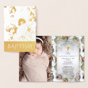 Elegantes Gold Foil Angels Baby Foto Taufe Folienkarte