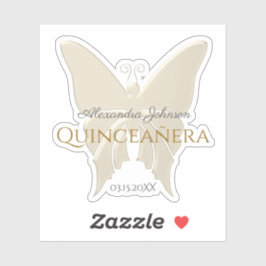 Elegantes Gold Foil Butterfly Quinceanera Monogram Aufkleber