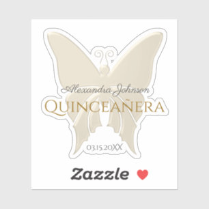 Elegantes Gold Foil Butterfly Quinceanera Monogram Aufkleber