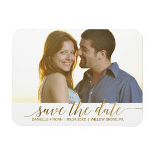 Elegantes Gold Foil Calligrafy Save the Date Foto Magnet