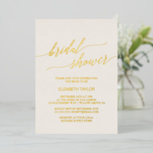 Elegantes Gold Foil Calligraphy Ivory Brautparty Folieneinladung