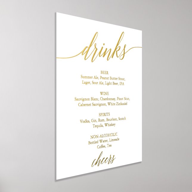 Elegantes Gold Foil Calligraphy Wedding Drink Menü Foliendrucke (Ablage )