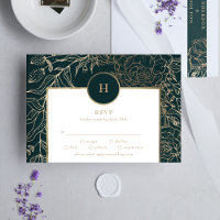 Elegantes Gold Foil & Emerald Green Wreath Monogra