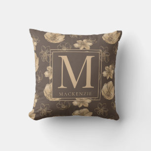 Elegantes Gold Foil Floral Muster Monogramm Kissen