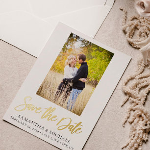 Elegantes Gold Foil Foto Save the Date Hochzeitska Folieneinladung