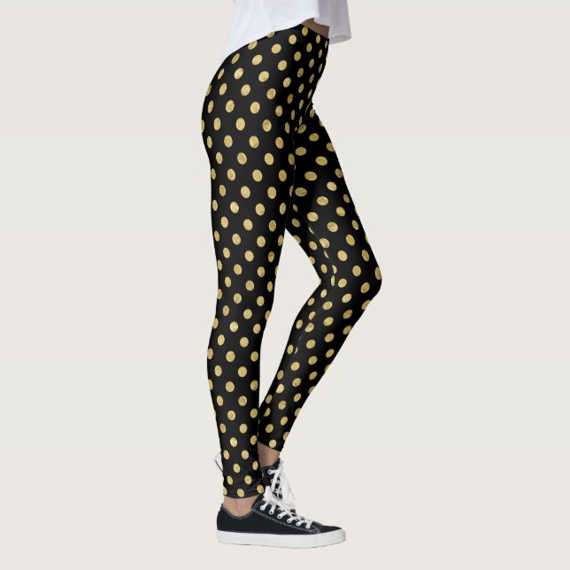 Elegantes Gold Foil Polka Dot Pattern - Gold & Bla Leggings (Rechts)