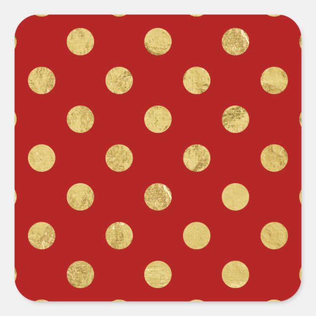 Elegantes Gold Foil Polka Dot Pattern - Gold & Rot Quadratischer Aufkleber (Vorderseite)