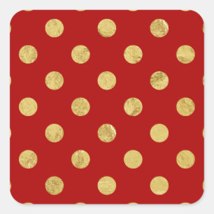 Elegantes Gold Foil Polka Dot Pattern - Gold & Rot Quadratischer Aufkleber
