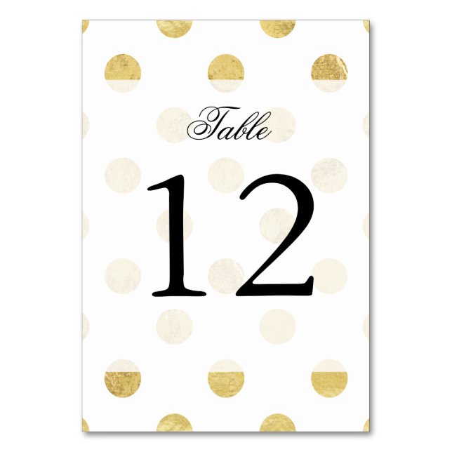 Elegantes Gold Foil Polka Dot Pattern - Gold & Wei Tischnummer (Vorderseite)