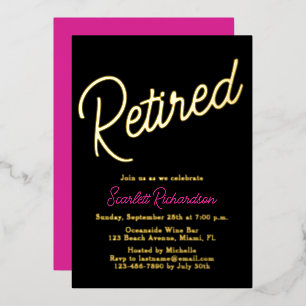 Elegantes Gold Foil Rosa Black Retirement Party Folieneinladung