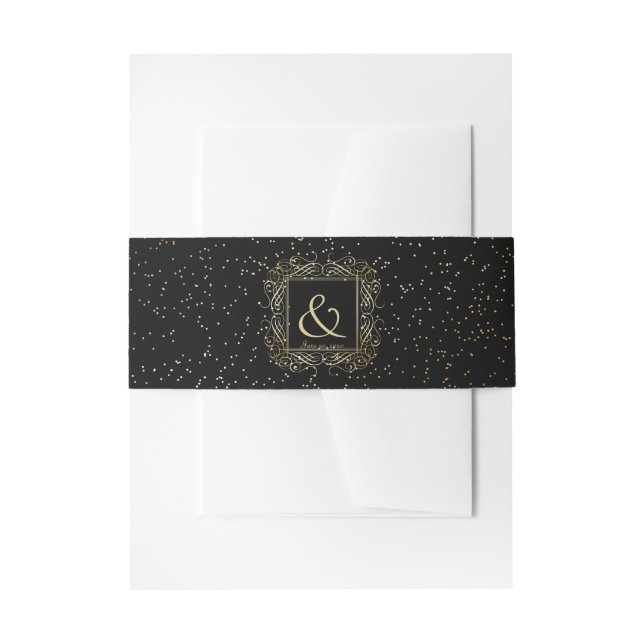 Elegantes Gold Foil Scrollwork Skript für Schwarz Einladungsbanderole (Vorderseite Beispiel)