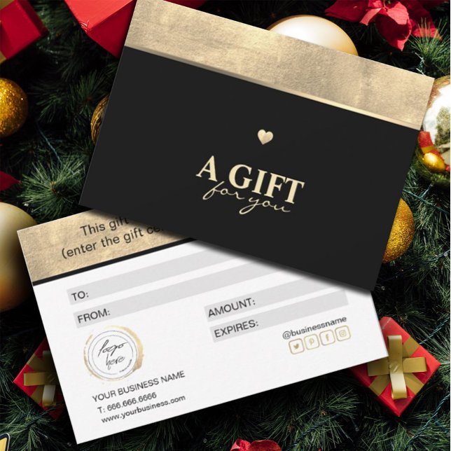 Elegantes Gold Foil und Black Gift Certificate (#zazzlemade #giftcertificate #Christmas, #newyear #happynewyear #happyChristmas #sparkles #goldfoil)