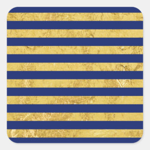 Elegantes Gold Foil und Blaue Streifen Muster Quadratischer Aufkleber