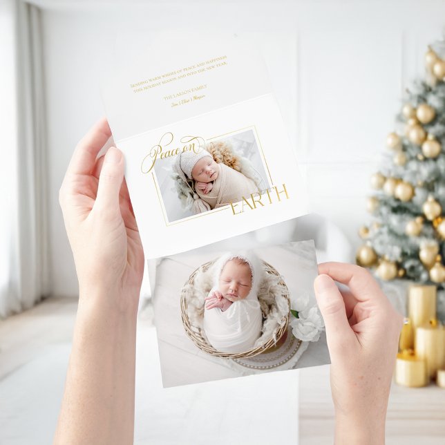 Elegantes Gold Foil Weltfrieden Foto All-in-One-Einladung (Von Creator hochgeladen)