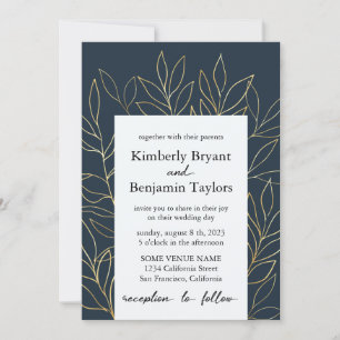 Elegantes Gold Foliage. Dusty Blue Luxury Wedding Einladung