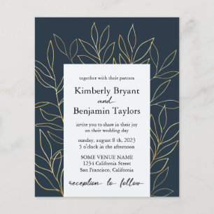 Elegantes Gold Foliage. Dusty Blue Luxury Wedding Flyer