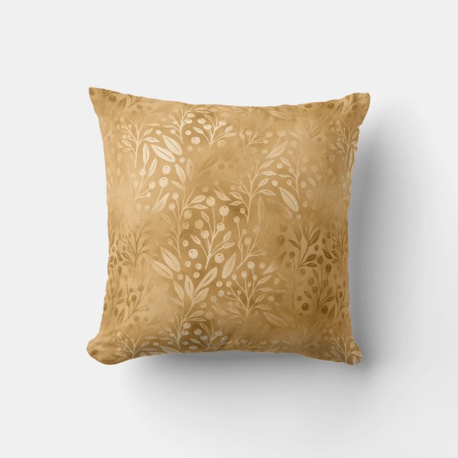 Elegantes Gold Foliage Muster Luxuriöses Design Kissen (Vorderseite)