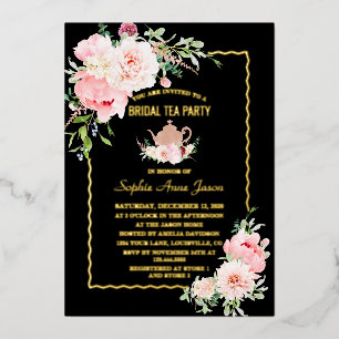 Elegantes GOLD-FOLIE Rosa Blumen Braut-Teeparty Fo Folieneinladung