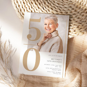 Elegantes Gold Foto 50. Geburtstag Einladung