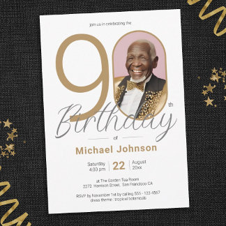 Elegantes Gold Foto 90. Geburtstagsparty Einladung