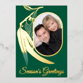 Elegantes Gold Foto Botanische Wasserfarbe Weihnac Folien Feiertagskarte