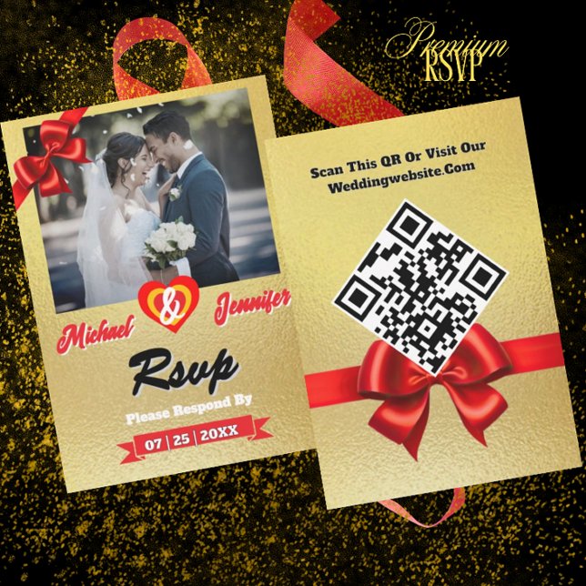 Elegantes Gold Foto Hochzeit RSVP Card mit QR Code (Von Creator hochgeladen)
