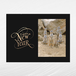 Elegantes Gold Foto Meerkat Neujahr Feiertagspostkarte