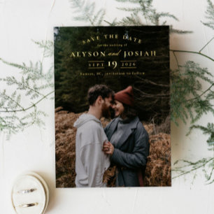 Elegantes Gold-Foto Save-the-Date Folieneinladung